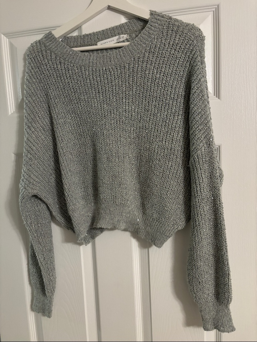 Altar'd State Light Gray Cropped Crewneck Sweater